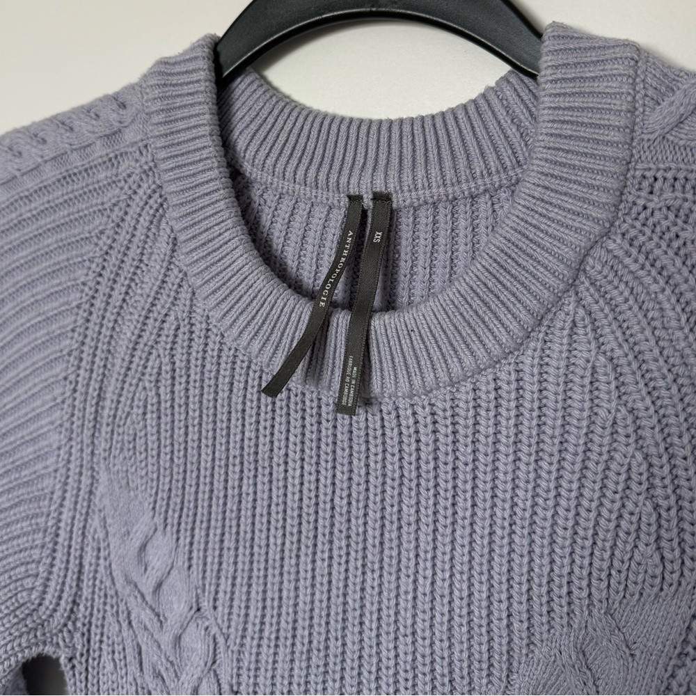 Anthropologie Gray Blue Cable-Knit Long Sleeve Fit-and-Flare Dress - Picture 3 of 6